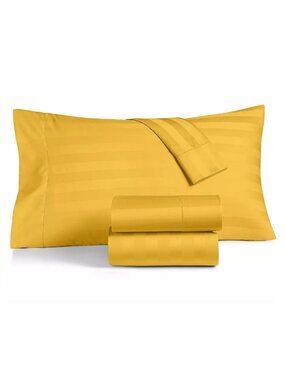 Charter Club Damask 550TC Cotton CAL KING X-Deep Sheet Set SAFFRON YELLOW STRIPE